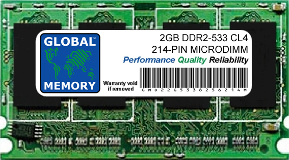 2GB DDR2 533MHz PC2-4200 214-PIN MICRODIMM MEMORY RAM FOR LAPTOPS/NOTEBOOKS